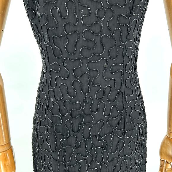Vintage Y2K Scala Black Beaded Open Back Lattice Evening Gown - Picture 6 of 11